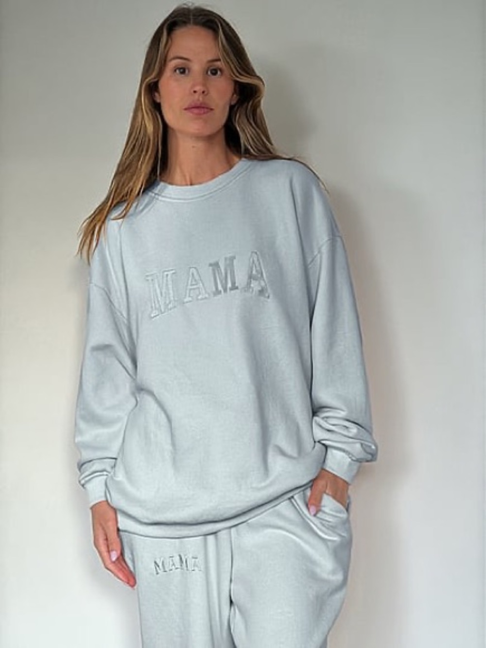 bumpsuit classic terry mama oversized baby blue sweatshirt